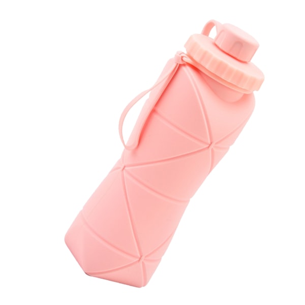 Hopfällbar Vattenflaska 600ml Livsmedelsklassad Silikon Bred Munn Säker Barnvattenflaska för Camping Resor Sport Rosa