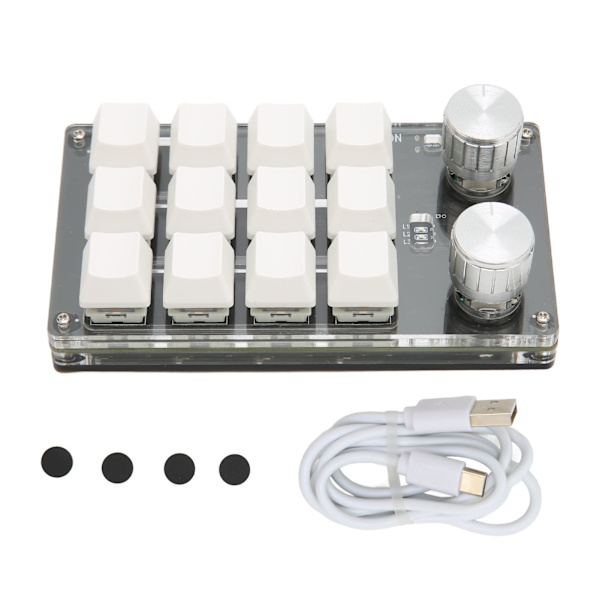 Minitangentbord 12 tangenter 2 knoppar USB eller BT-anslutning Blå switch Plug and Play Programmerbar knappsats för spel Office Media Vit
