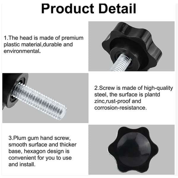 【NX】6-pakning M8x25 mm vingemutter, riflet plaststjernehåndtak vingemutter