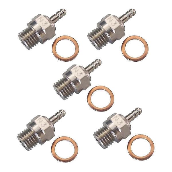 5 stk. N3 gløderør, varm gnist til nitrobil RC-motor Silver