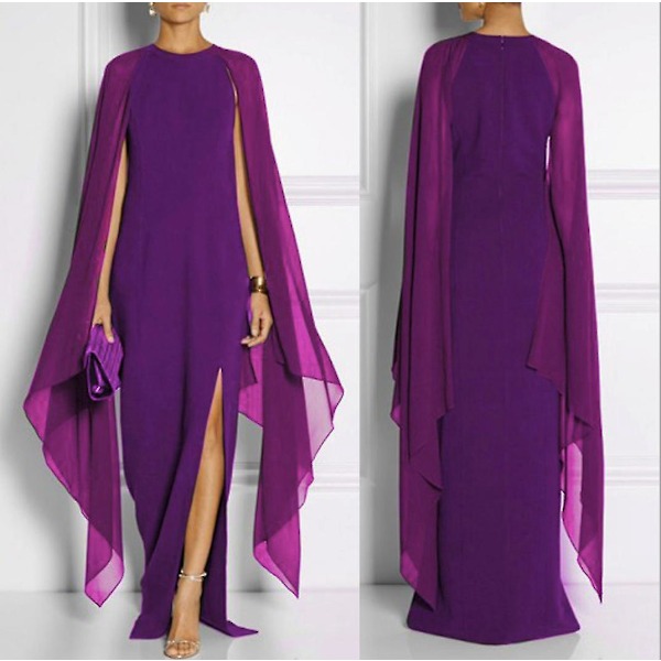 Women's Purple Chiffon Long Dress - Elegant Queen Fan Event Dress 2020