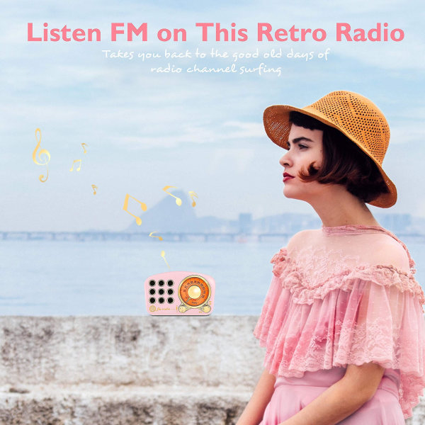 Retro Radio Bluetooth-högtalare, Vintage Radio Greadio FM-radio med stark basförstärkning, hög volym Pink