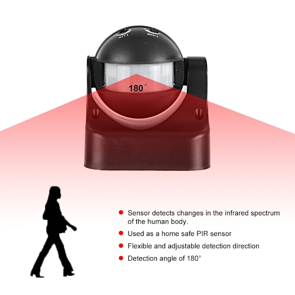 Utomhus Vattentät PIR Infraröd Body Sensor Switch Vidvinkel 110-240VBlack