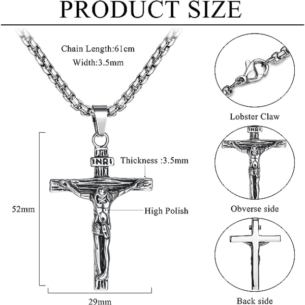 Korshalsbandshänge män kvinnor rostfritt stål krucifix Jesus halsband med venetiansk kedja 55cm