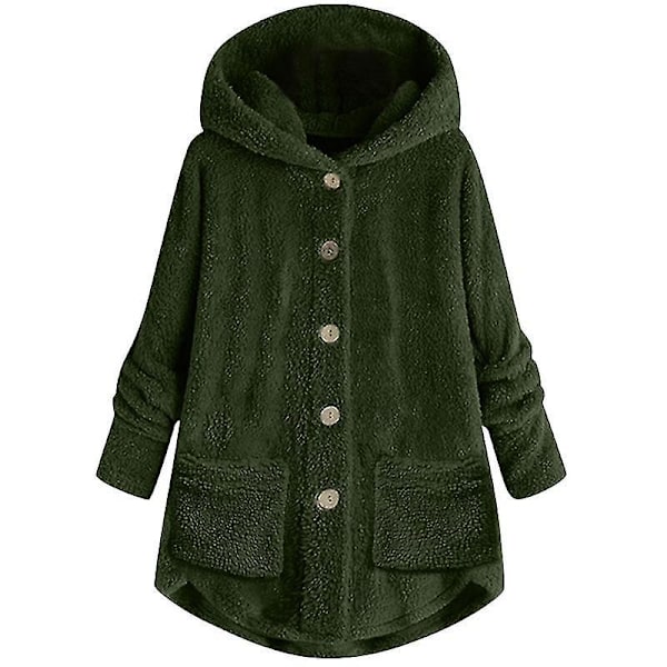 Hooded Teddy Bear Jacket for Women in Solid Green, Size XL