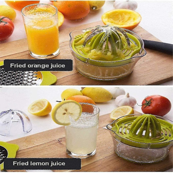 4 i 1 Citron- og Appelsinsqueezer med Målebæger og 2 Reamere