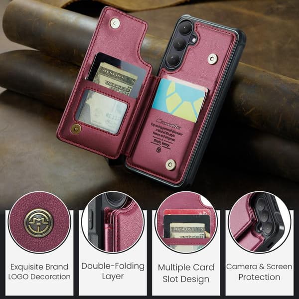 Compatible with Samsung Galaxy S26 5G Case with Card Slots RFID Protection Röd