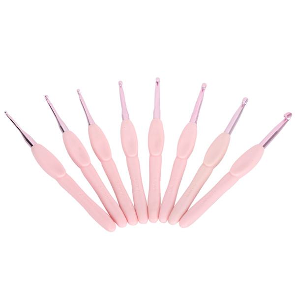 8 st Ergonomiskt virkat set Stickverktyg Tröja Nål Mjukt rosa handtag Aluminium TPR