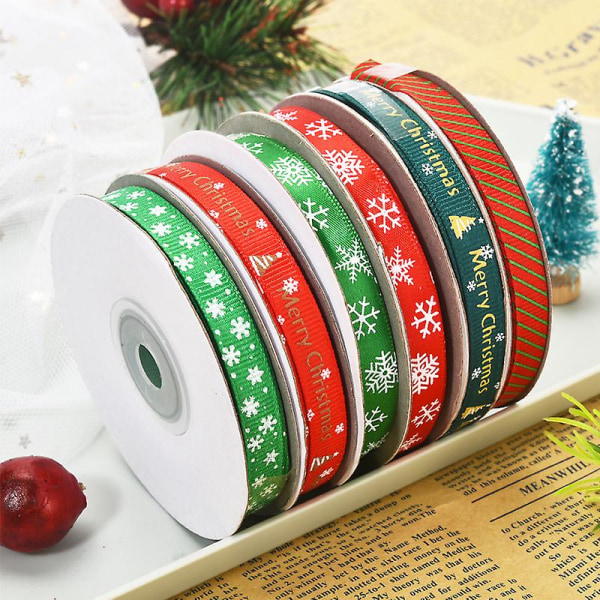1 stk julebånd Grosgrain satengbånd til håndverksdekorasjoner, julebåndsett for julegaveinnpakning, sying, hårsløyfer, bryllup, gjør-det-selv