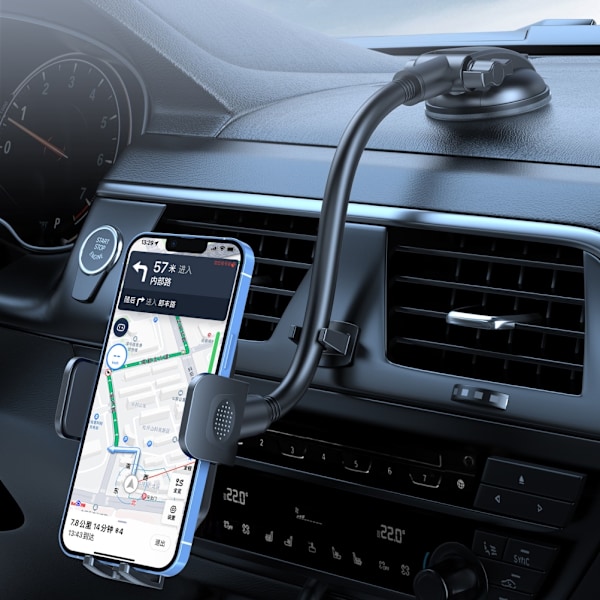 Telefonholder til bil med svanehals - Biltelefonholder til dashbord og frontrute - Sterk sugekopp - Mobiltelefonholder til bil og lastebil - Grå
