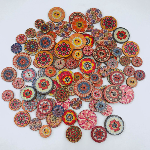 100 antika runda träknappar 20 mm tryckfärg trä finnar med två ögon hantverk hantverk