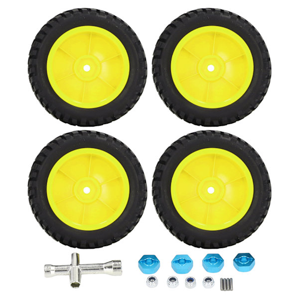 4 stk 1/10 RC Hjul Høy Abrasionsmotstand Sterk Demping RC Gummidekk RC Dekk med Muttere for 1/10 Sportsbil Gul