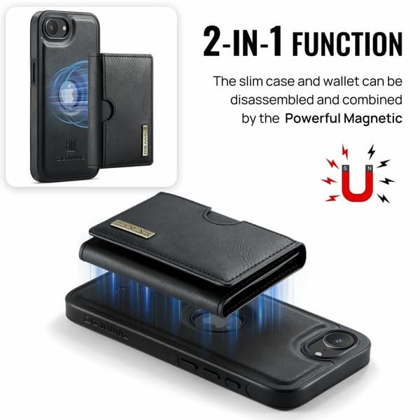 DG.MING M6-serien kompatibel med iPhone 16e pung etui magnetisk sort