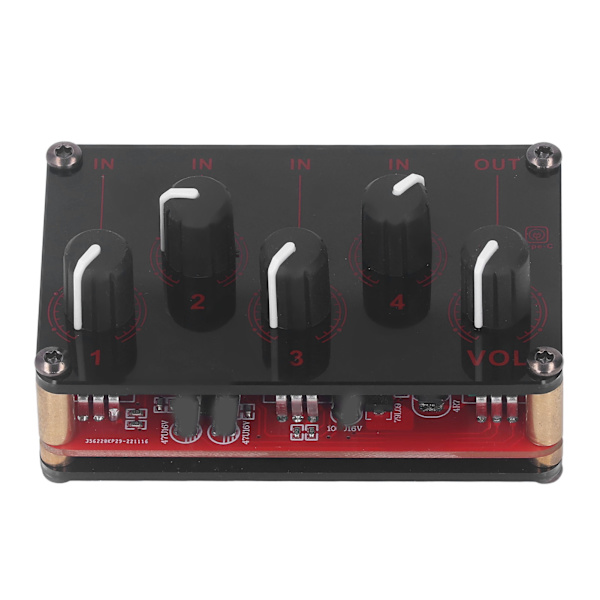Mini Stereo Mixer 4 Indgange 1 Udgange 4 Kanaler Bærbar Stereo Linjemixer Kompakt Lydmixer til Studie Scene Små Klubber Bar 100 til 240V Rød EU Stik
