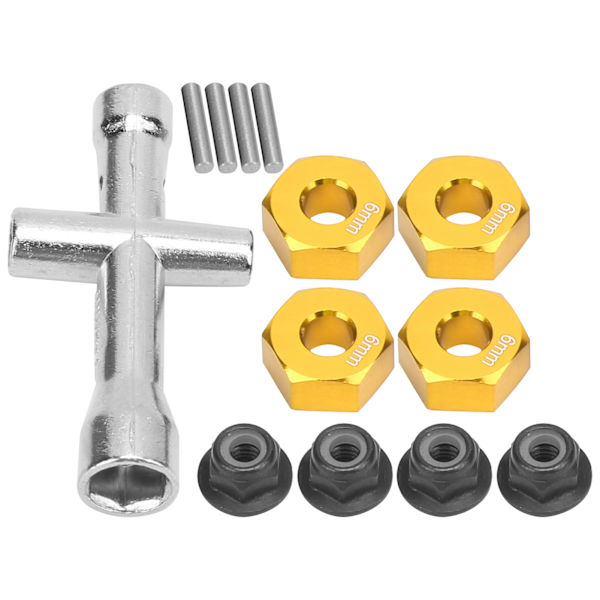 12 mm kuusiokoloadapteri 6 mm paksu M4 laippa lukkomutterit ristikulmaavaimisarja 1/10 RC-autolle Kulta