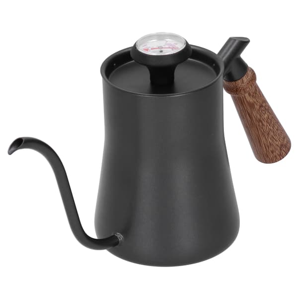 Kaffekande 650 ml rustfrit stål lang smal tud kaffemaskine med termometer Sort