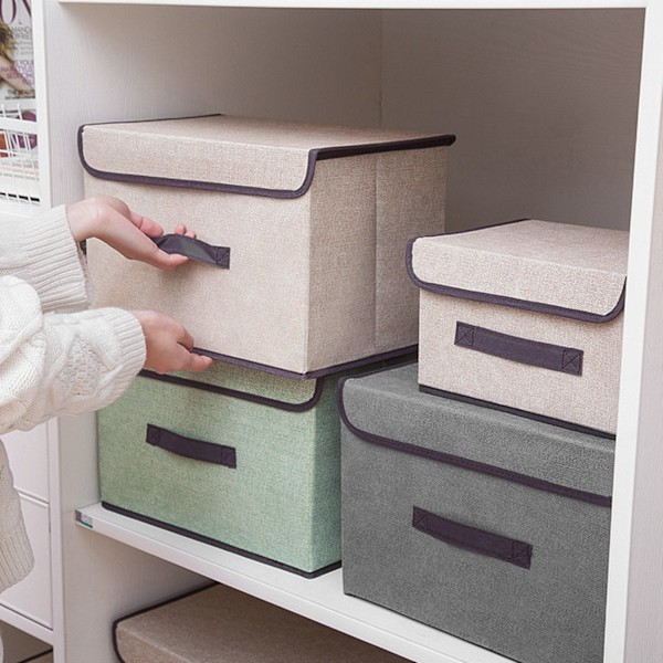 4 kpl Non Woven säilytyslaatikot Pölynkestävä taittuva kaksi suurta ja kaksi pientä kotitalouksiin Beige
