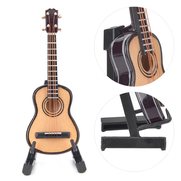 Miniatyr klassisk gitarrmodell Mini tre gitarrmodell dekorasjon Musikkinstrument Modell 8cm