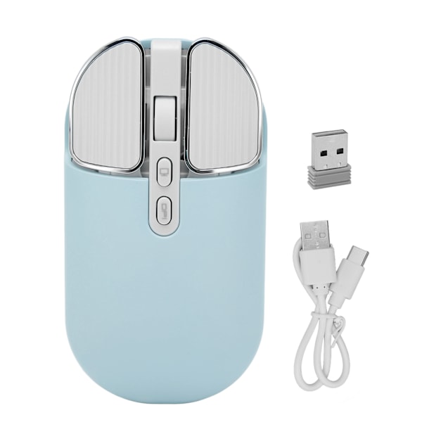 Trådløs mus BT5.1 eller 2.4GHz Stille klikk Justerbar DPI 500mAh batteri Kontormus for jente skole kafé reise Blå