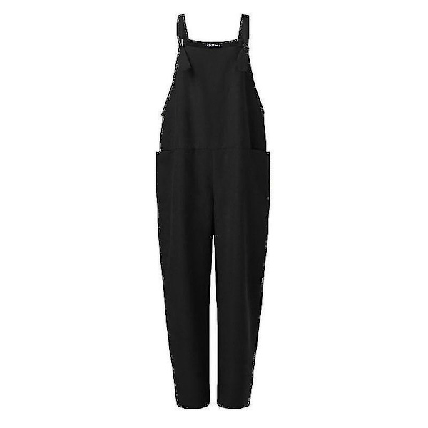 Linen Sorte Kvinders Afslappet Overalls med Seler