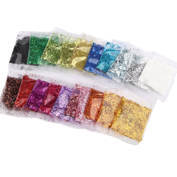 1 set glitterpulver paljetter flingor Uv-harts form Nail Art Decor 20 color glitter seq