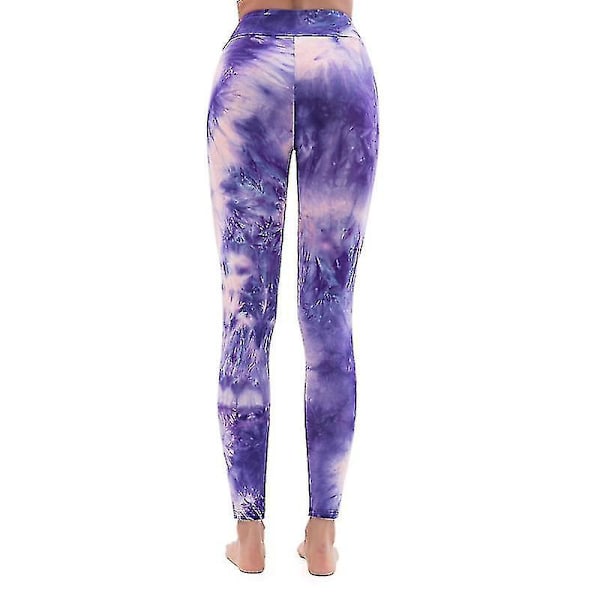 Trykte Tie Dye Højtaljede Butt Lift Yoga Leggings - Lilla Blå