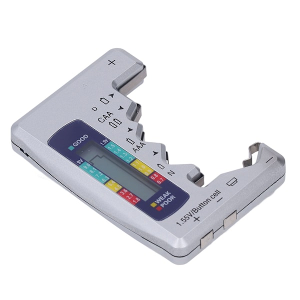 Digital batteritestare ABS LCD-skärm Knappcell batterikontroll för 1,5V 9V mätning Silver