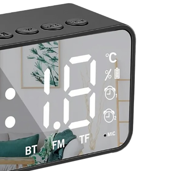 Intelligent digital display väckarklocka multifunktionell Bluetooth 5.0 spegelfinish smart högtalare för sovrum