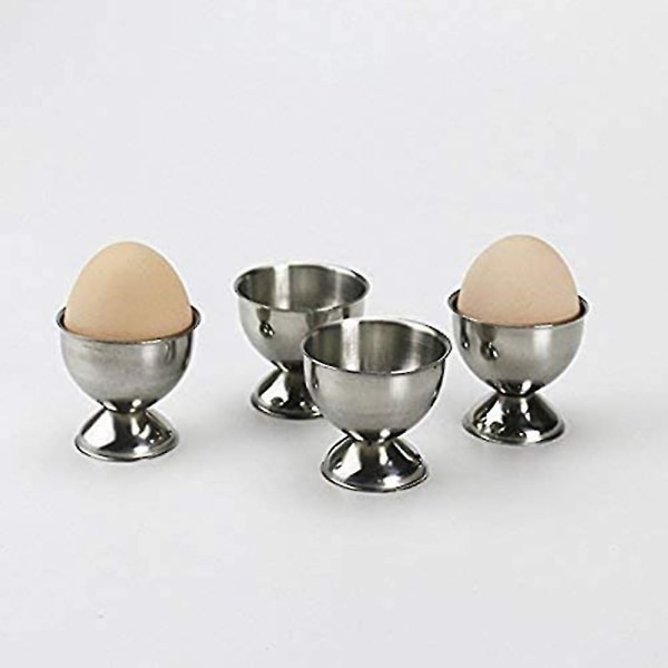 4 fjærbrett i rustfritt stål, posjert eggholder, oppbevaringsstativ, eggekopper i metall, spiralbrett