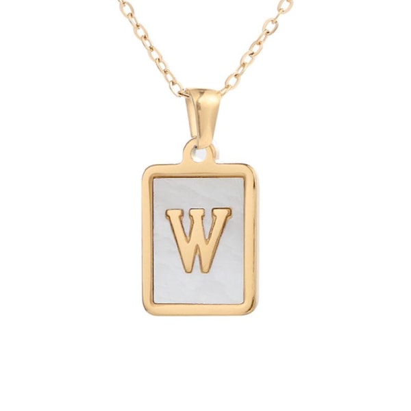 Fyrkantigt alfabet halsband kvinnliga guld inläggningar skal hänge halsband W