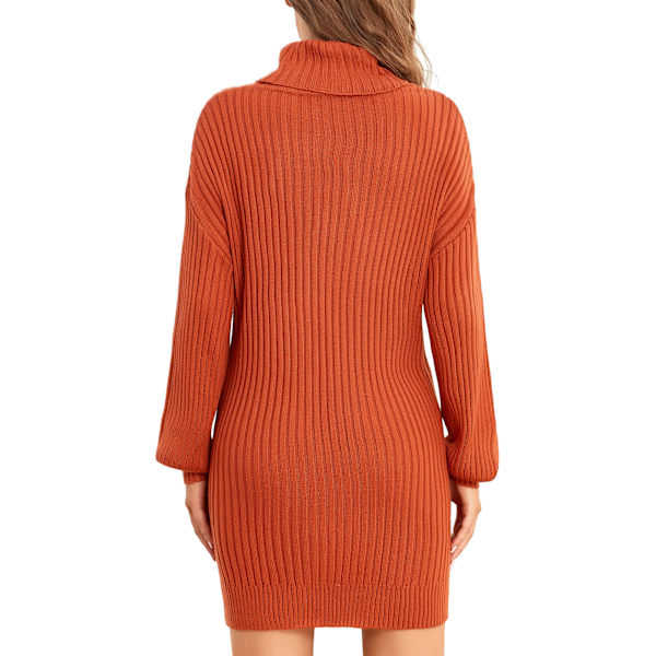 Kvinnor Turtleneck Tröja Klänning Höst Vinter Casual Lös Lång Puffärm Ribbstickad Pullover Klänning Light Coffee M