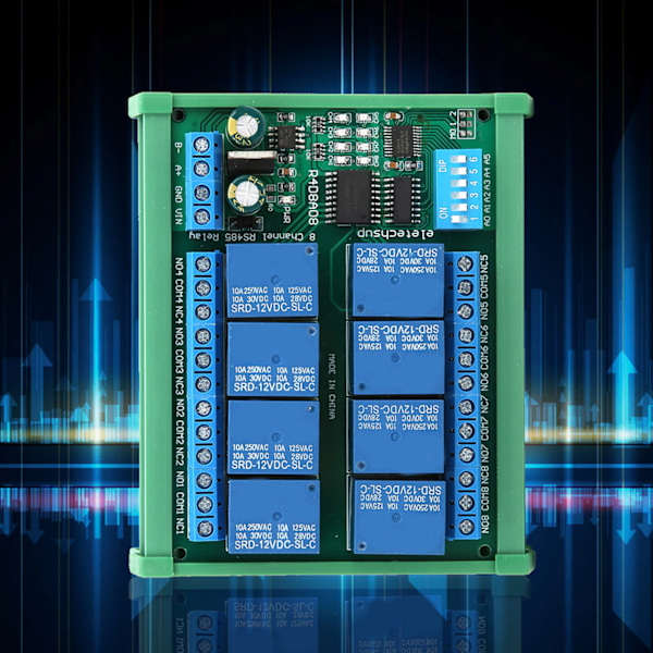 12V 8Channel RS485 Relay PLC Expansion Board för RTU Protocol Remote Control(R4D8A08 R avec botier pour rail DIN)