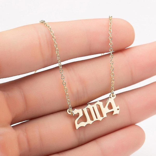 1980-2019 Fødselsår nummer Charm vedhæng rustfrit stål kæde halskæde smykker Golden 2004