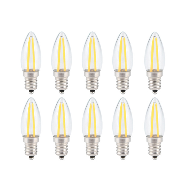 10 stk E12 lange glødetråd Små LED-lamper Dæmpbar lampe 1,5W AC110V til hjembelysning