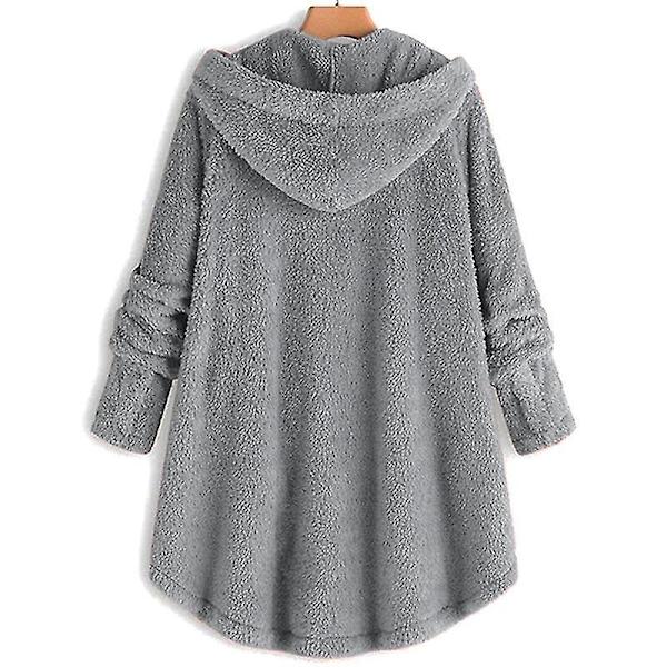 Huva Teddybjörn Jacka för Kvinnor i Solid Grå 3XL