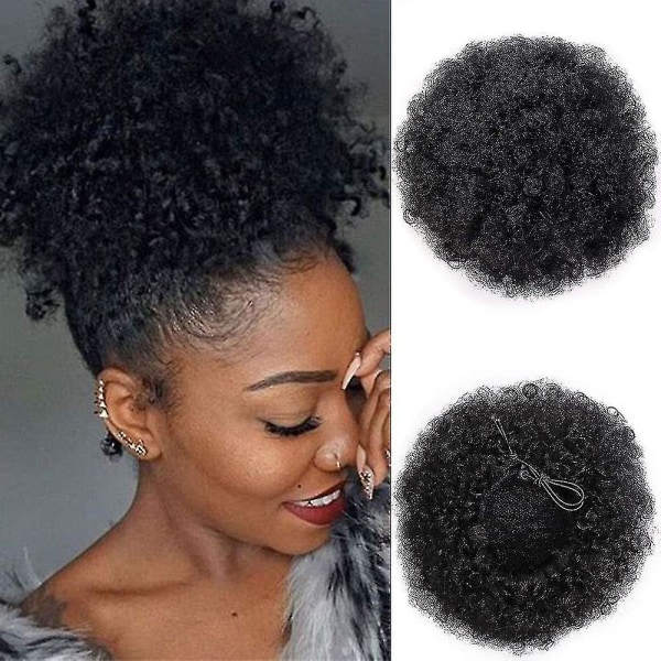 Afro Puff Snøre Hestehale Syntetisk Kort Afro Kinkys Curly Afro Bun Extension Hårstykker Updo Hair Extensions