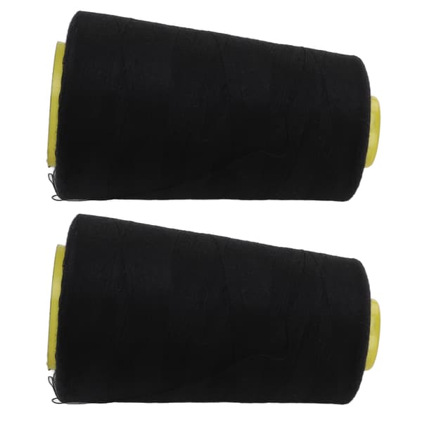 2 stk 402 Serger Tråd Premium Polyester Fray Resistant Fadeless Slidstærk Robust Meget brugt sort tråd