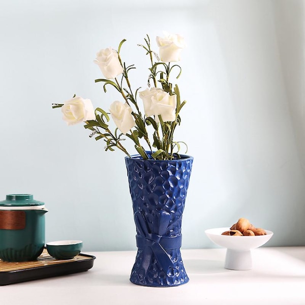 Creative Frosted Ceramic Vase Ornament tummansininen