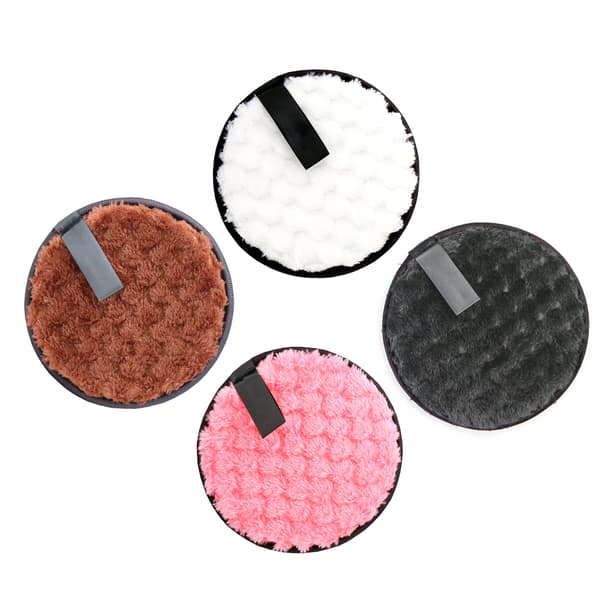 4 stk. makeupfjernerpuder, runde, dobbeltsidede, genanvendelige, bløde, bærbare, vaskbare mikrofiberpuder til makeup