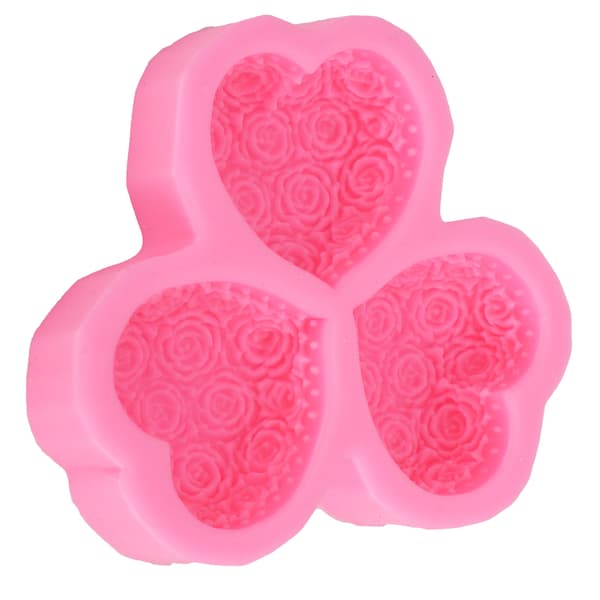 DIY Silikoneform 3-hulrum Hjerteformet Rosablomst Chokolade Fondant Sæbe Aromaterapi Gips