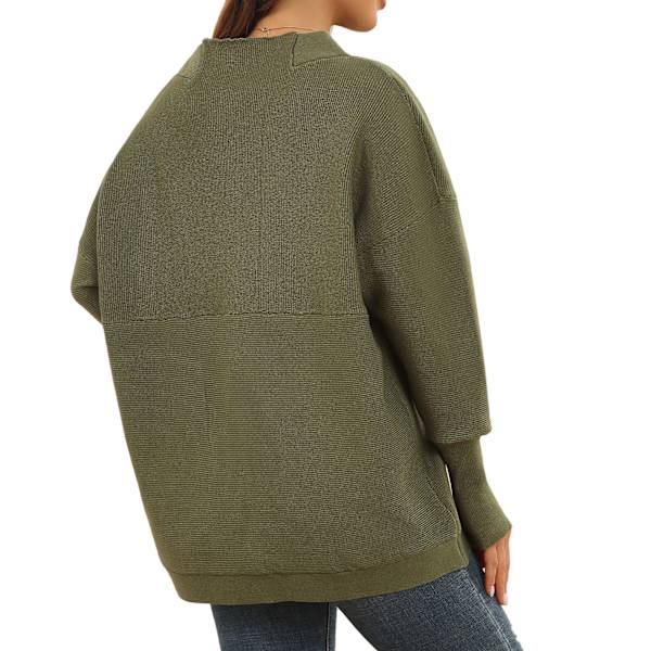 Langarmet genser Dame Høst Vinter Pustende Løstsittende Casual Elegant Ensfarget Strikket Pullover Topper OD Grønn XS