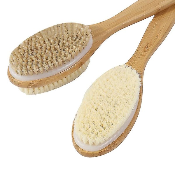 Brusebørste med bløde og stive børster til eksfoliering af hud og en blød skrubbe, dobbeltsidet børstehoved