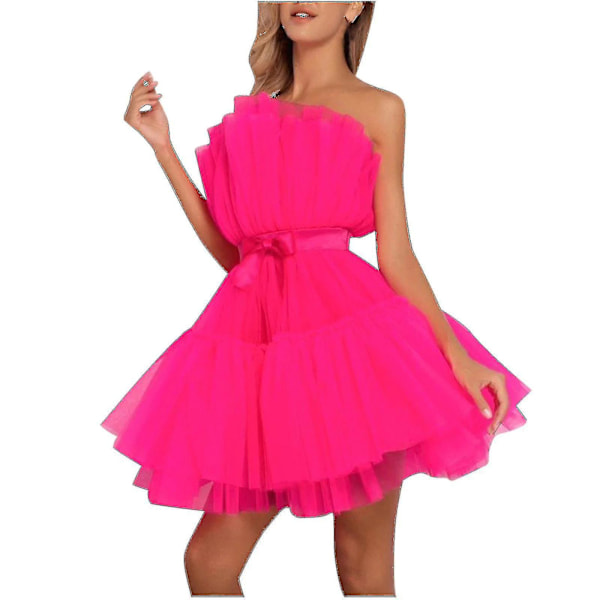 Women's Sleeveless Tulle Mesh Princess Party Dress - Coral