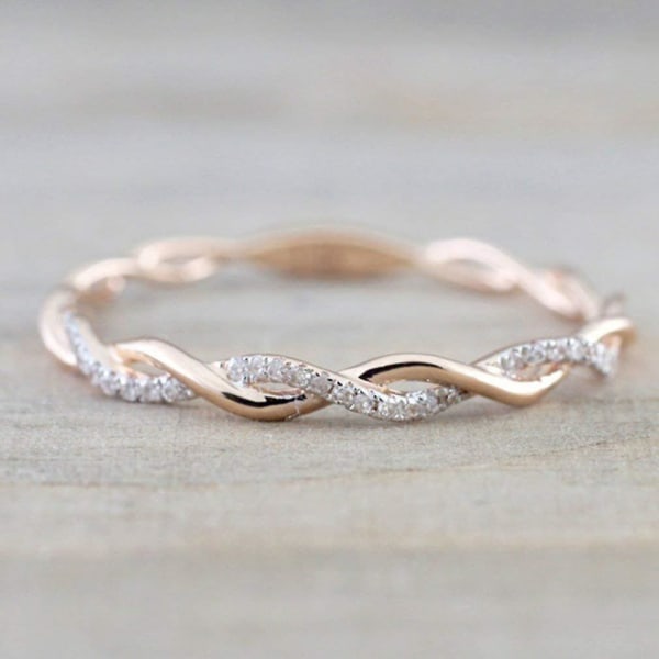 Twist Ring Diamond Full Eternity Wedding Ring Rose Gold Twist Ring Kreativt og utsøkt utførelse Fasjonabelt