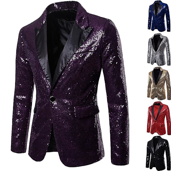 Luxury Purple Sequin Men's Blazer for Party, Dinner, Prom