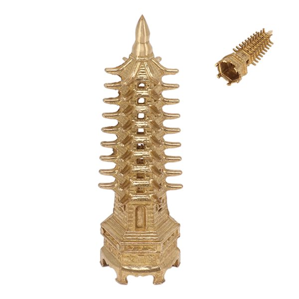 Wenchang Tower Statue 9 Nivåer Mini Pagoda Messing Hjemindretning Feng Shui Ornament til skrivebord