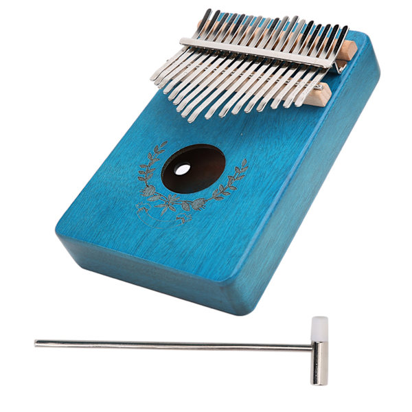 Kalimba tumpiano mahogni liten bærbar 17-tangenter for nybegynnermusikinstrumenter LTK17S(blå)