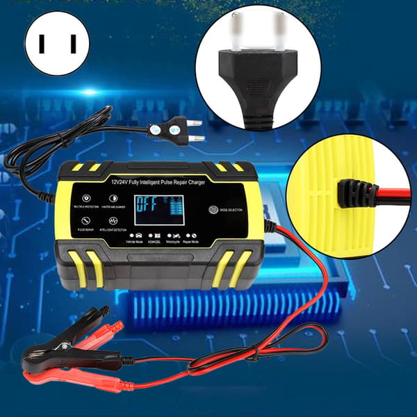 Batterioplader med køleventilator Automatisk identifikation LCD digitalt display 110-240V (US-stik)