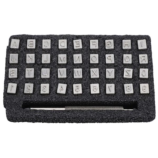 36 stk Læder Stemplemønstre Antal Alfabet Punch Carving Craft DIY Værktøj 1. håndtag 6,5 mm