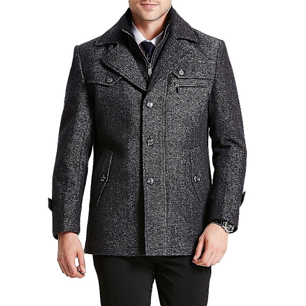 Wool Trench Coat Men's Thick Winter Peacoat Military Jacket - Dark Grey